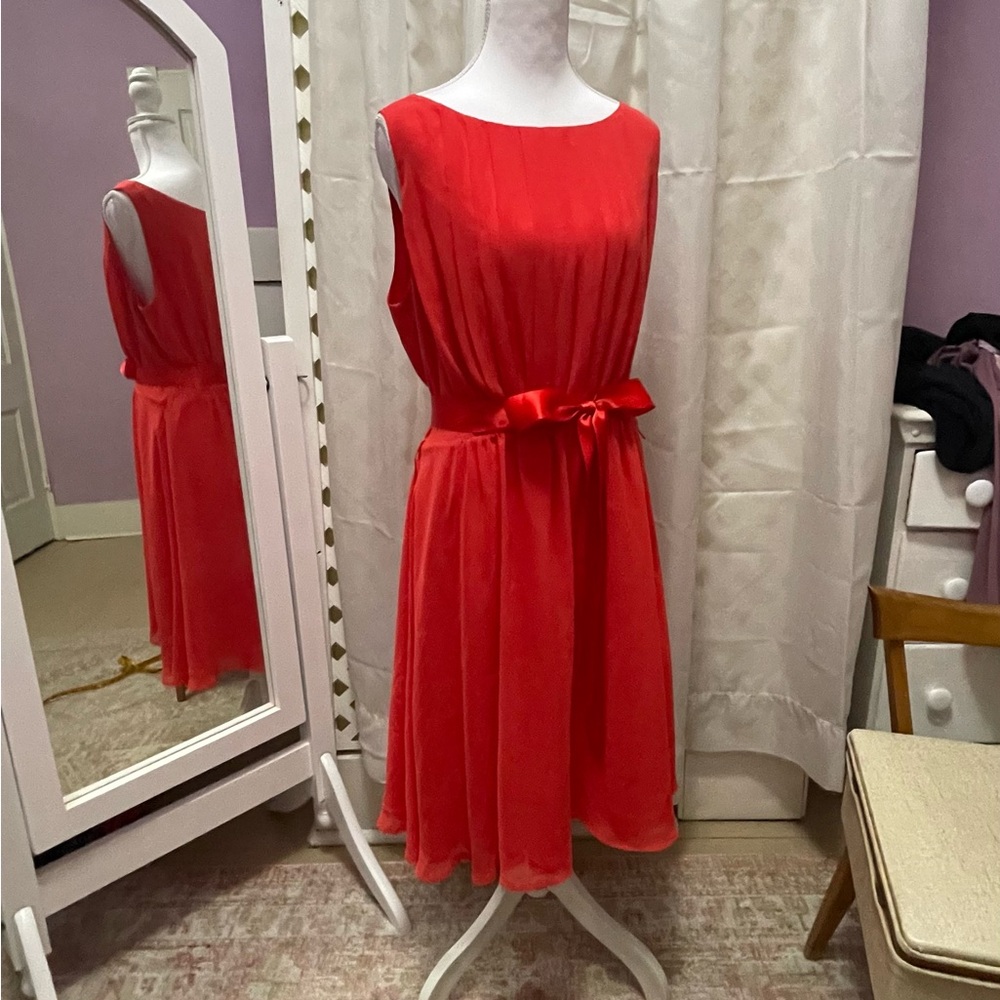 Jessica Howard Vibrant Deep Coral Dress with Waist Bow
